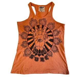 Sure Magic Hand Eye Bohemian Print Racerback Coral/ Orange Cotton Women's Tank M